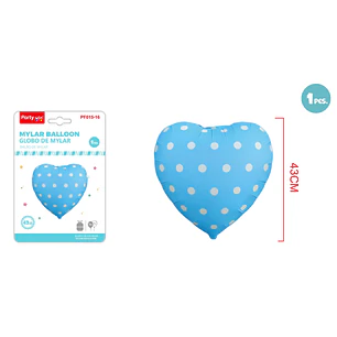 Globo Metalizado Corazon Puntos Azul 43Cm