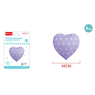 Globo Metalizado Corazon Puntos Morado 43Cm
