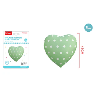 Globo Metalizado Corazon Puntos Verde 43Cm