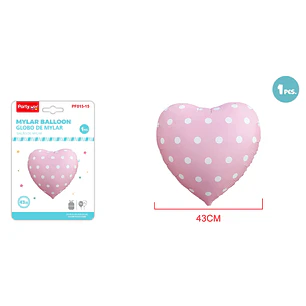 Globo Metalizado Corazon Puntos Rosado 43Cm