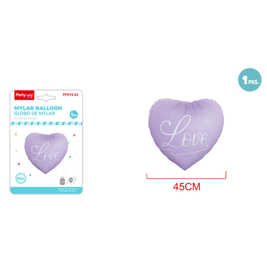 Globo Metal Corazon Love Morado 45Cm 1