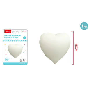 Globo Metal Corazón Mate Blanco 45Cm