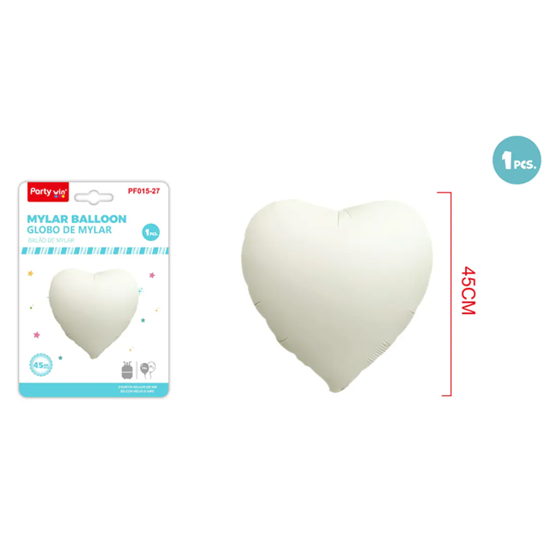 Globo Metal Corazón Mate Blanco 45Cm 1