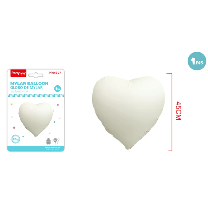 Globo Metal Corazón Mate Blanco 45Cm 1