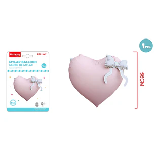 Globo Metal Corazón Lazo Rosado 56Cm