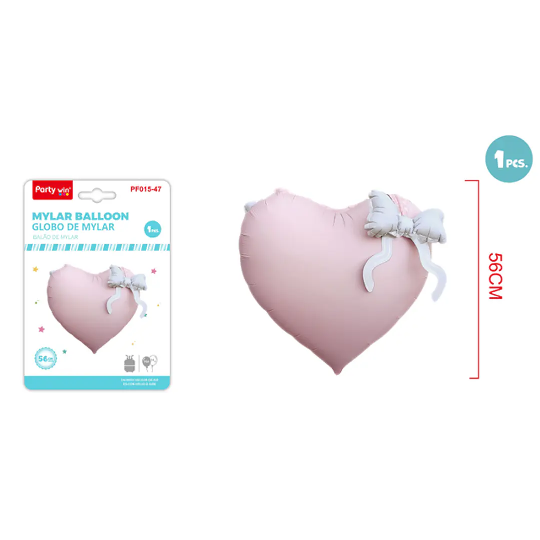 Globo Metal Corazón Lazo Rosado 56Cm 1
