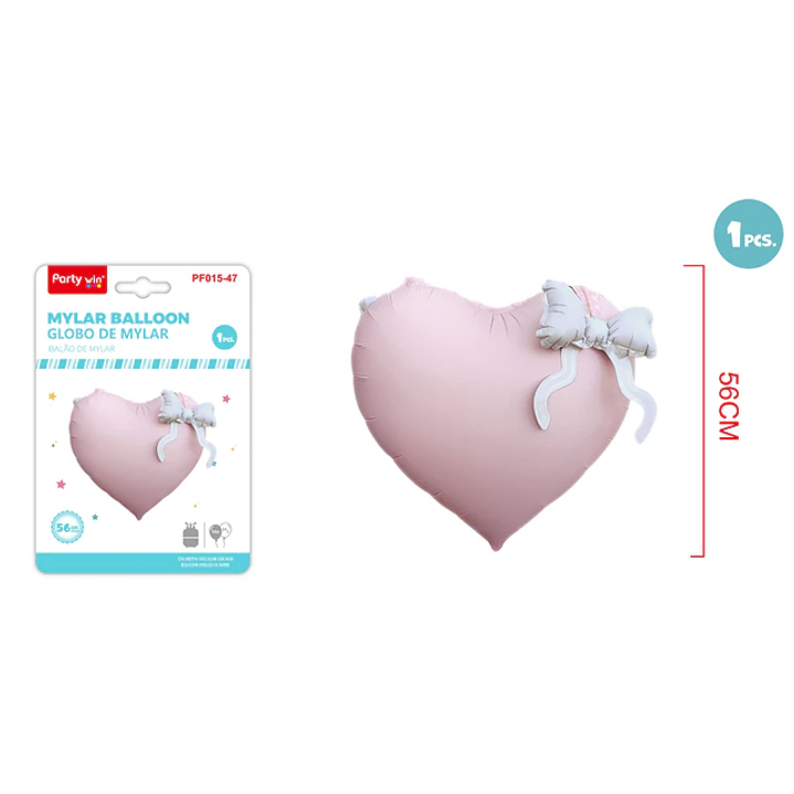 Globo Metal Corazón Lazo Rosado 56Cm 1