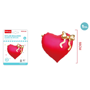 Globo Metal Corazón Lazo Rojo 56Cm