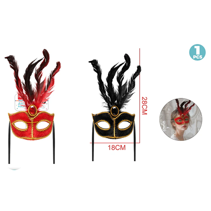 Mascarilla De Fiesta Pluma Rojo Y Negro 1