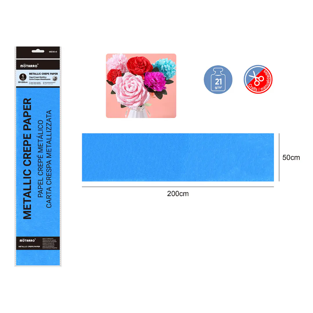 Papel Crepe Metalico Azul 50X200Cm 1