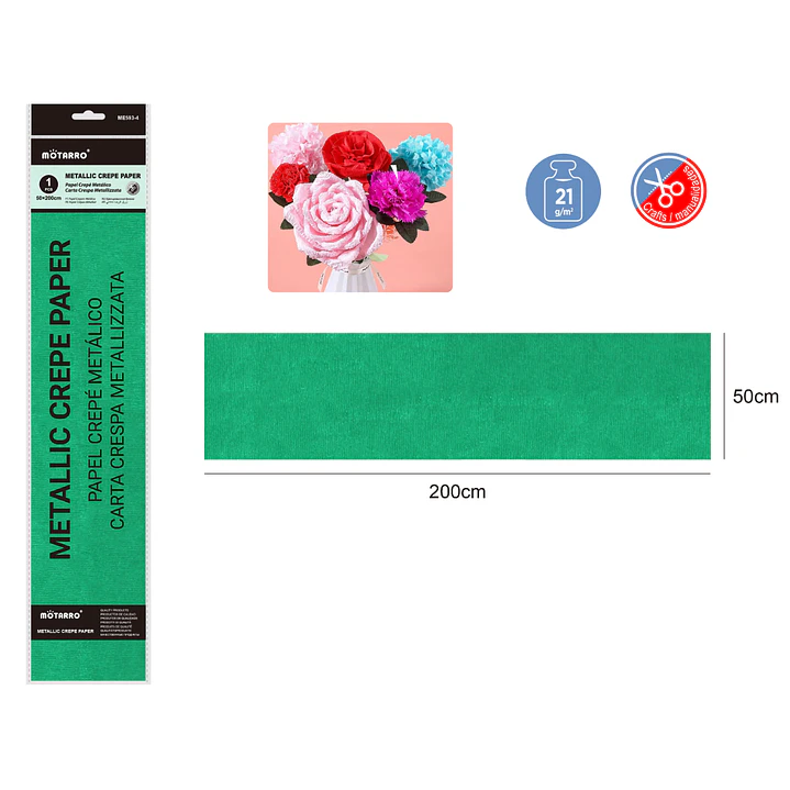 Papel Crepe Metalico Verde 50X200Cm 1