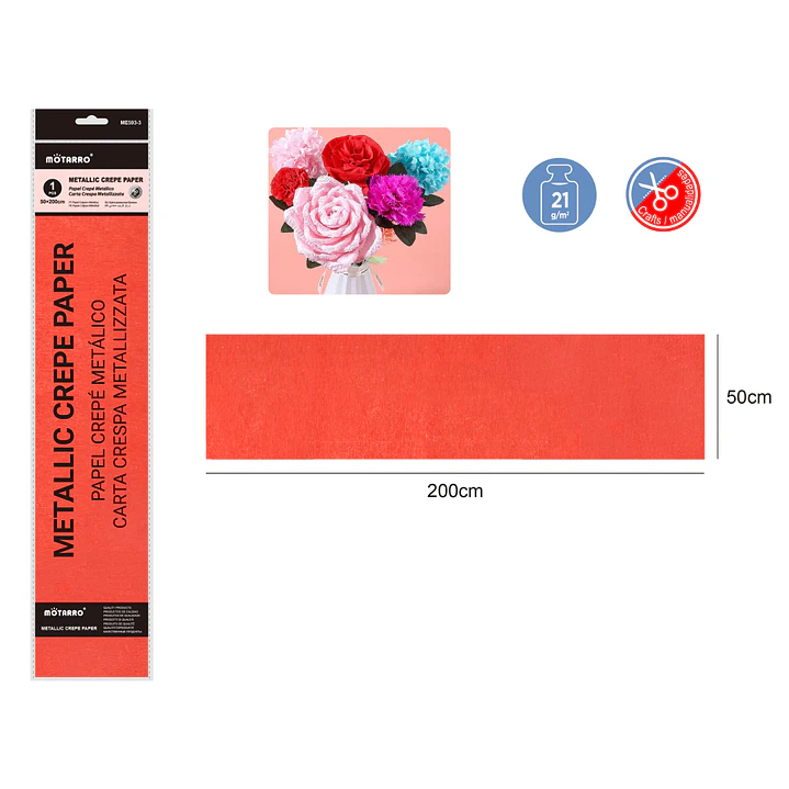 Papel Crepe Metalico Rojo Cereza 50X200Cm 1
