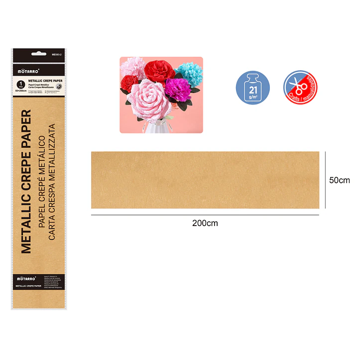 Papel Crepe Metalico Dorado 50X200Cm 1