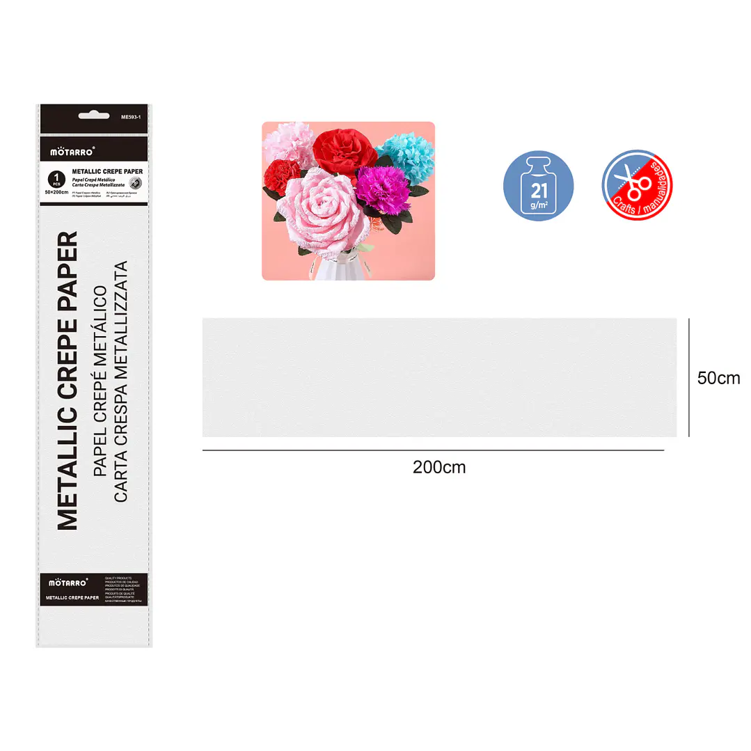 Papel Crepe Metalico Plateado 50X200Cm 1