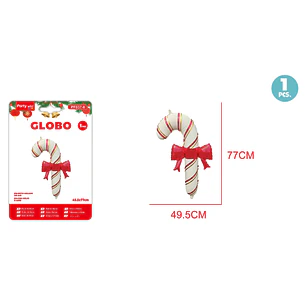 Globo Metal Navidad Bastones Lazo Blanco 77X49Cm