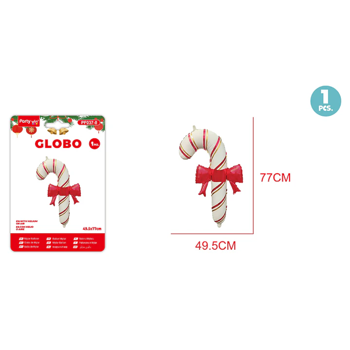 Globo Metal Navidad Bastones Lazo Blanco 77X49Cm 1