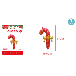 Globo Metal Navidad Bastones Lazo Rojo 77X49Cm