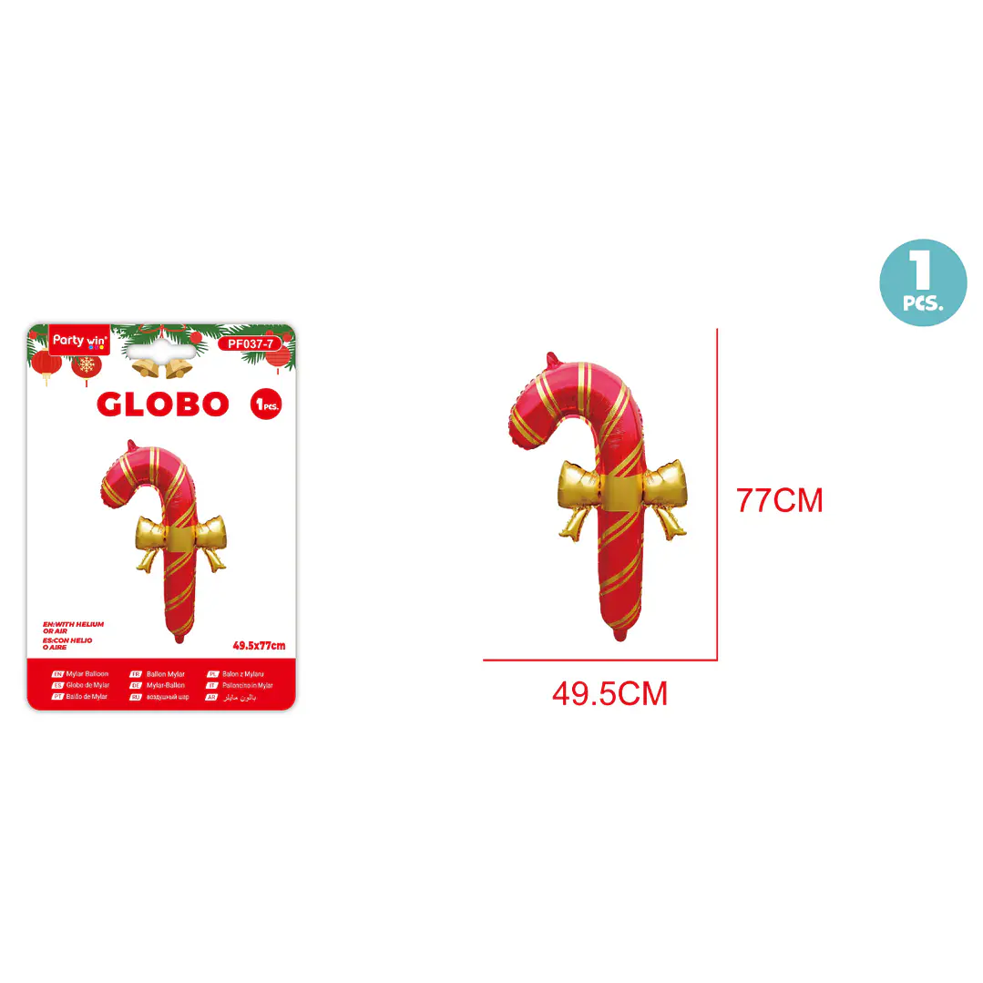 Globo Metal Navidad Bastones Lazo Rojo 77X49Cm 1