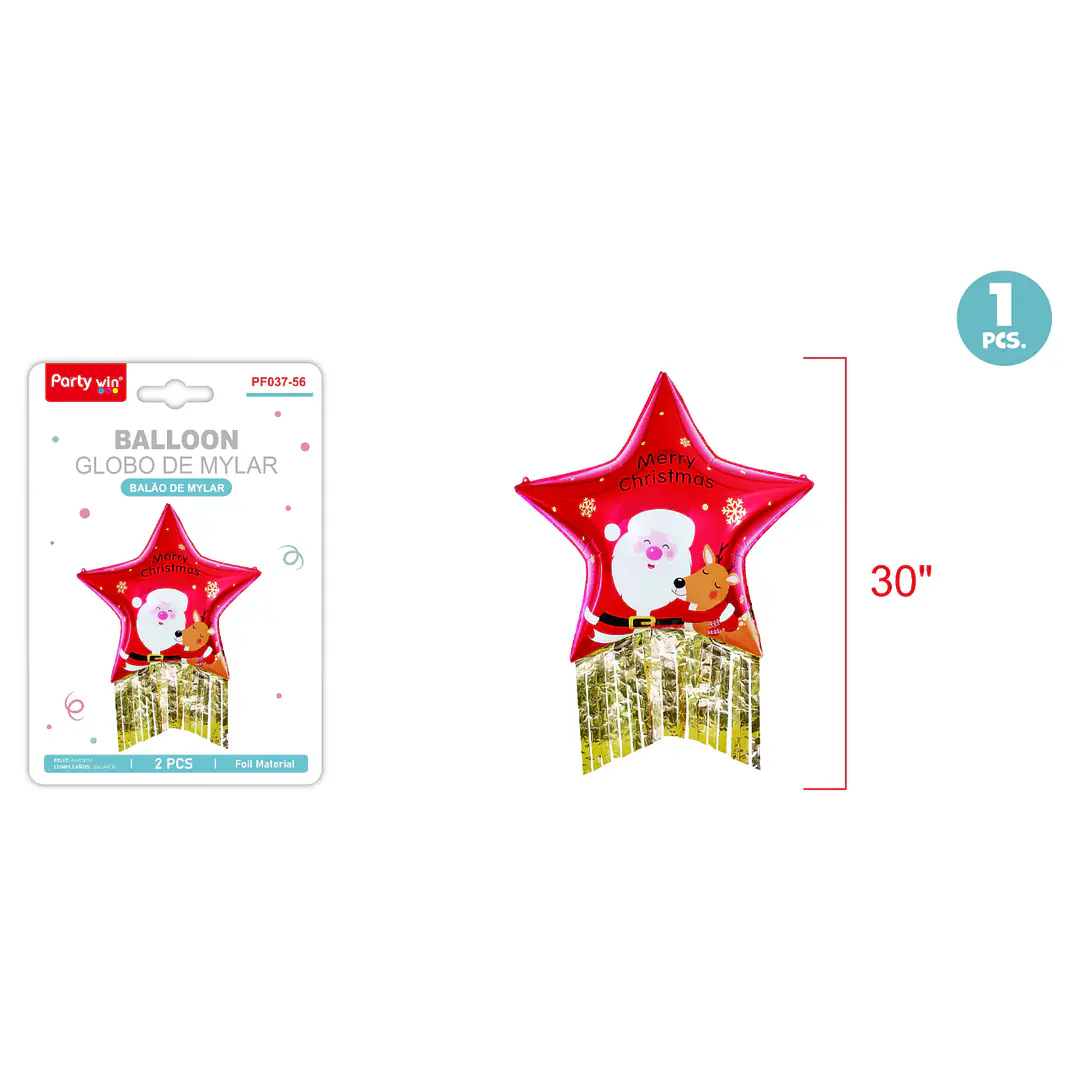 Globo Metal Navidad Estrella Flecos Rojo 30Pul 1