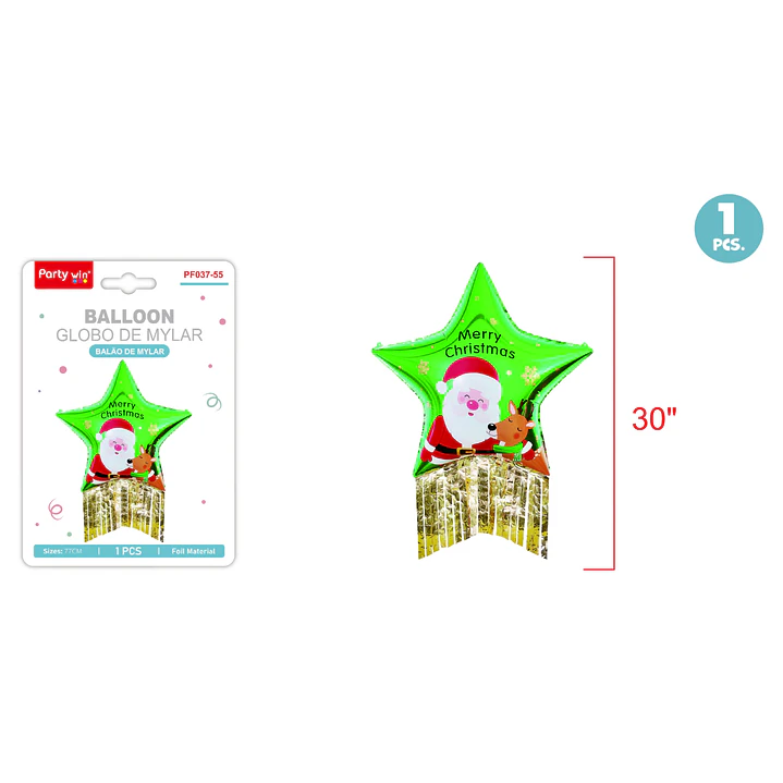 Globo Metal Navidad Estrella Flecos Verde 30Pul 1