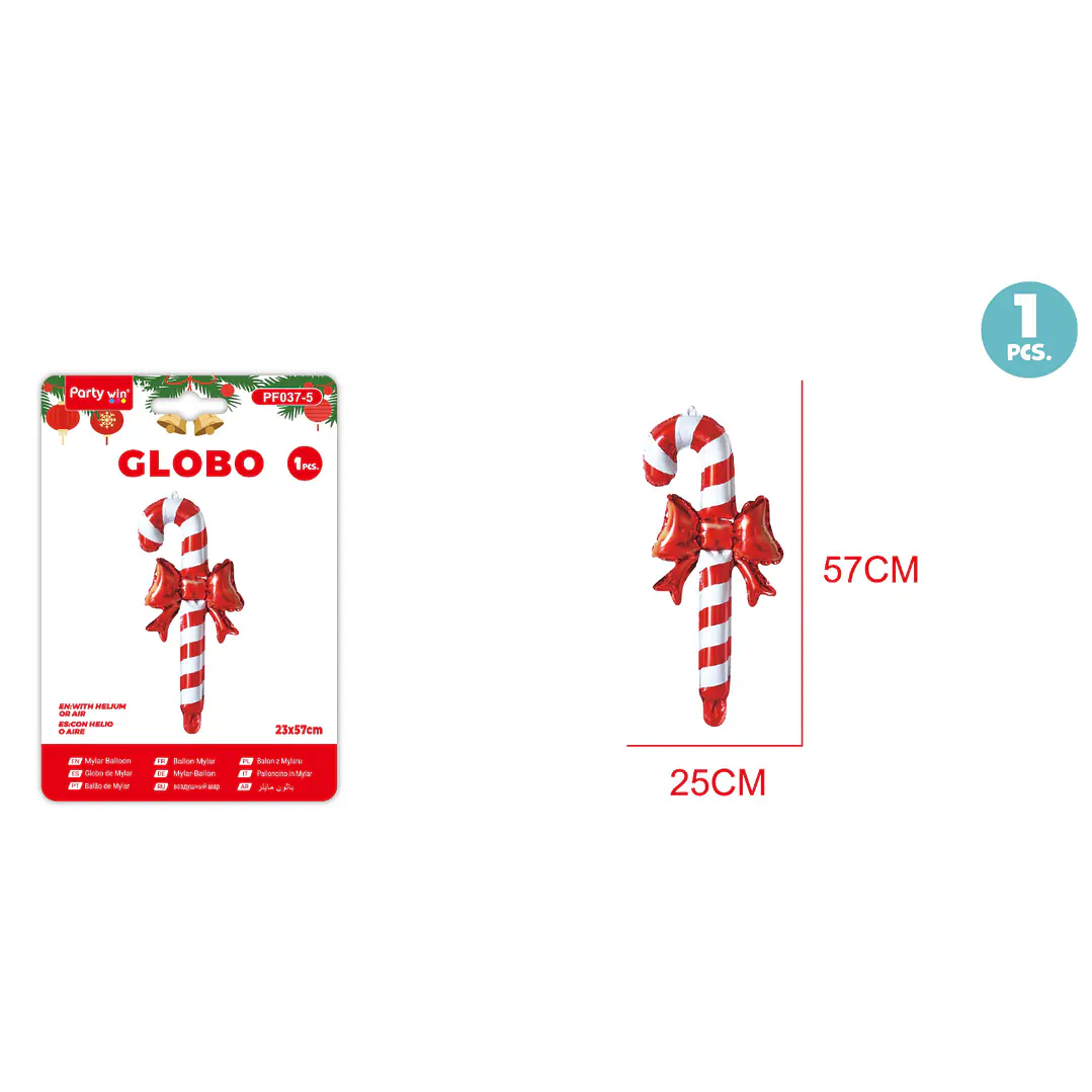 Globo Metal Navidad Bastones Lazo 57X25Cm 1
