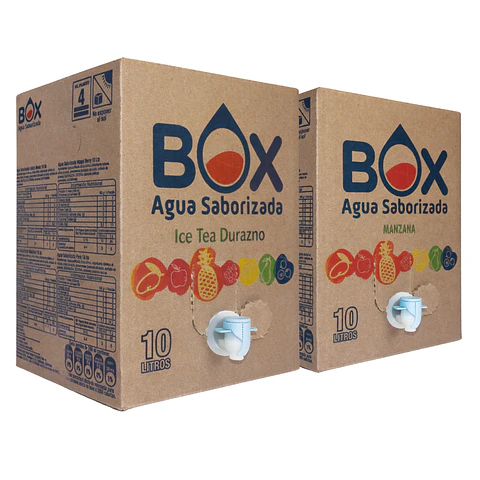 Pack 2 cajas- BOX 10L Ice Tea Durazno y BOX 10L Agua Saborizada