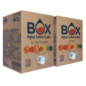 Pack 2 cajas- BOX 10L Ice Tea Durazno y BOX 10L Agua Saborizada