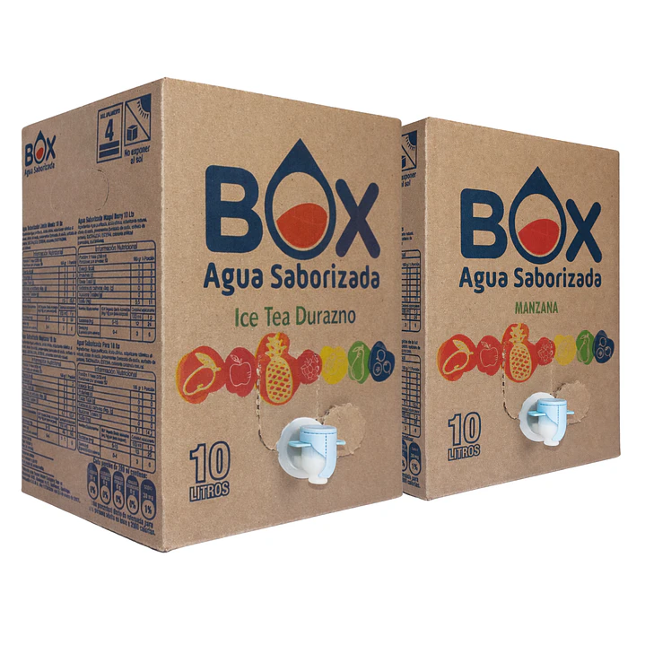 Pack 2 cajas- BOX 10L Ice Tea Durazno y BOX 10L Agua Saborizada 1
