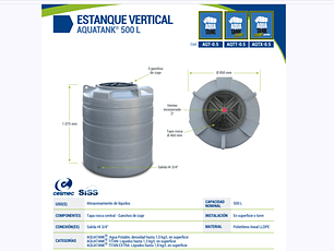 Estanque vertical Superficie 500 litros Polietileno (especial agua potable o riego)