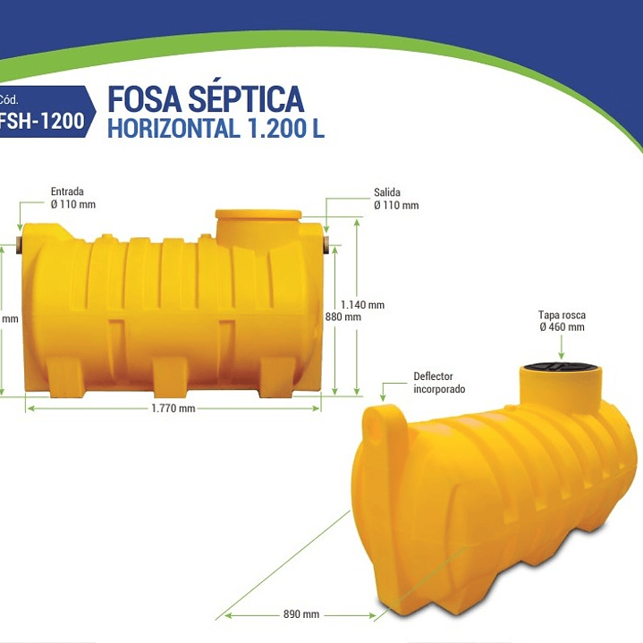 FOSA SEPTICA HORIZONTAL ESTANDAR 1200 LITROS (SOLO A PEDIDO) 1