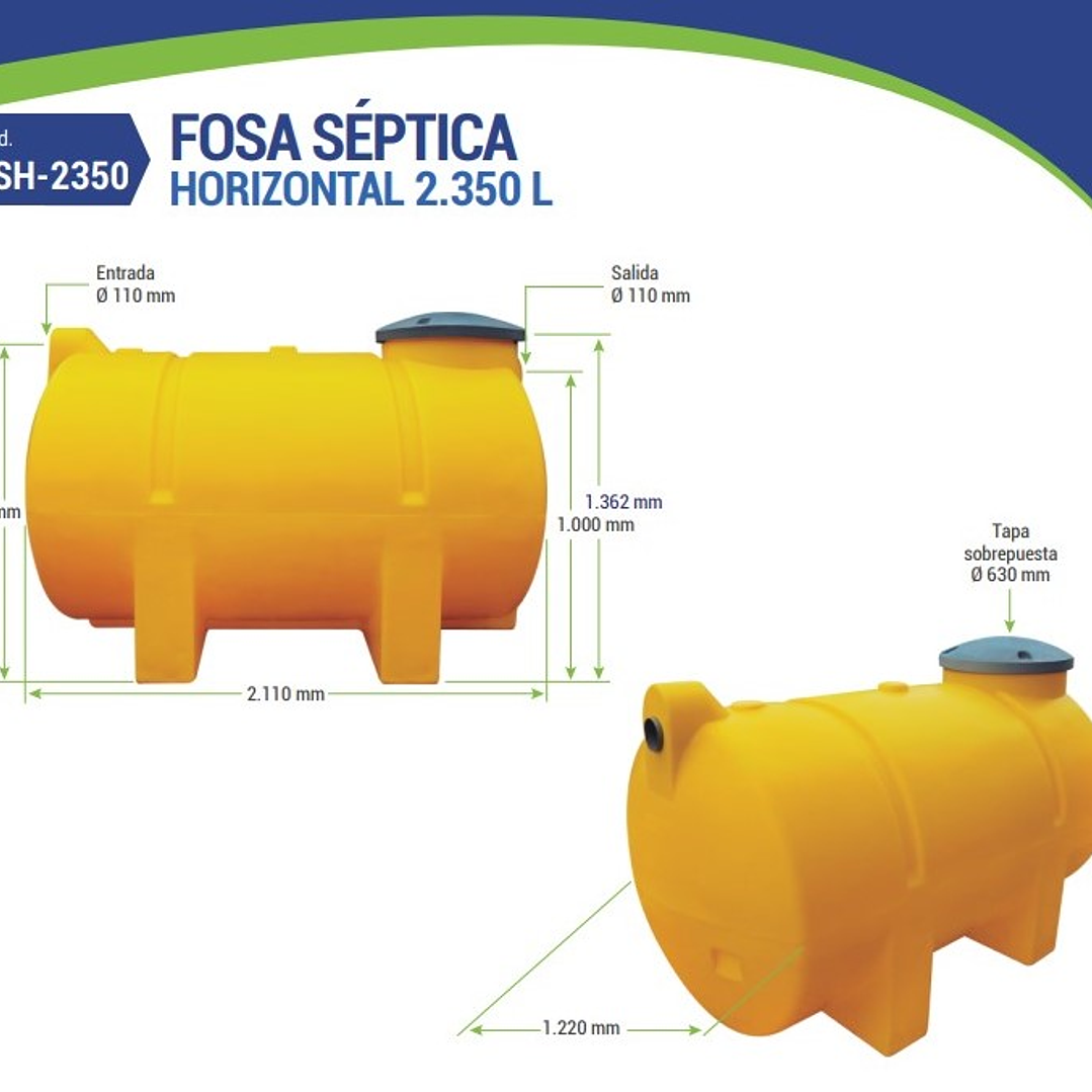 FOSA SEPTICA HORIZONTAL ESTANDAR 2300 LITROS (SOLO A PEDIDO) 1