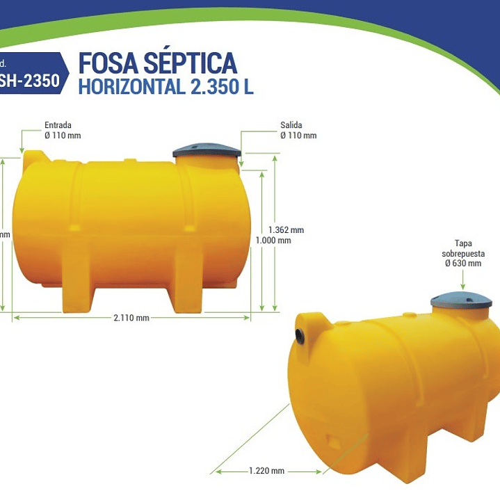 FOSA SEPTICA HORIZONTAL ESTANDAR 2300 LITROS (SOLO A PEDIDO) 1
