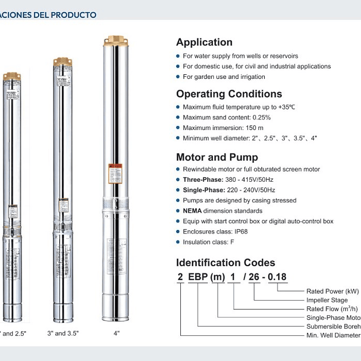 BOMBA AGUA SUMERGIBLE TUBULAR 0.75HP/1 1/4