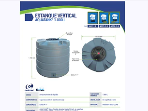 ESTANQUE AQUATANK 1000 LITROS CALIDAD TITAL (SOLO A PEDIDO) CALIDAD TITAN LIQUIDOS 1,2G/L