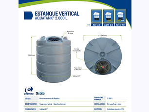 ESTANQUE DE SUPERFICIE AQUATANK 2.000 LITROS (SOLO A PEDIDO) CALIDAD TITAN