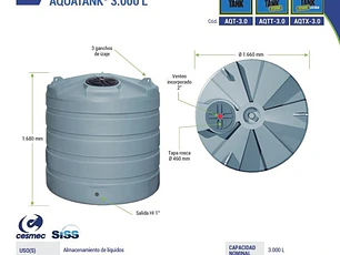 ESTANQUE VERTICAL 3000 LITROS PARA SUPERFICIE (En stock solo a Pedido ) CALIDAD TITAN LIQUIDOS 1,2G/L