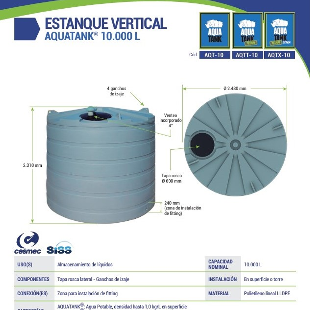 Estanque Vertical AQUATANK® 10.000 L (EN STOCK SOLO A PEDIDO) CALIDAD TITAN 1