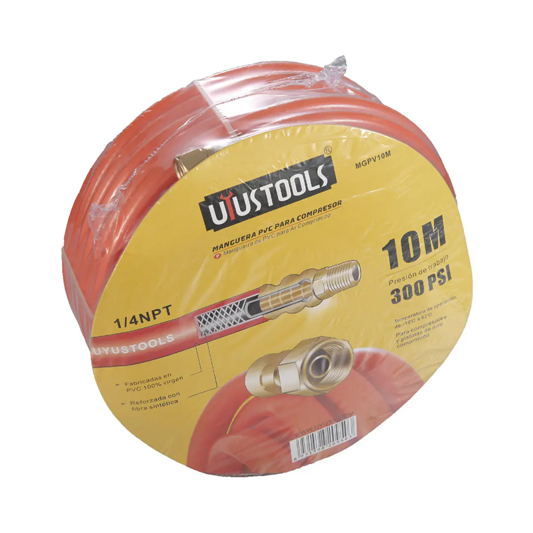 ROLLO 10 METROS MANGUERA AIRE PVC PARA COMPRESOR CONEXIONES 1/4NPT  1