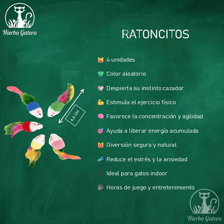 Pack de 4 juguetes para gato ratón con plumas 2