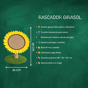 Rascador para Gatos Girasol con Cuerda – Poste Rascador Decorativo