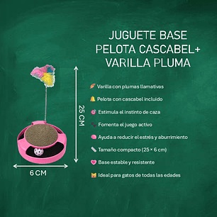 Juguete Interactivo para Gatos con Plumas y Cascabel – Base con Pelota de Juego