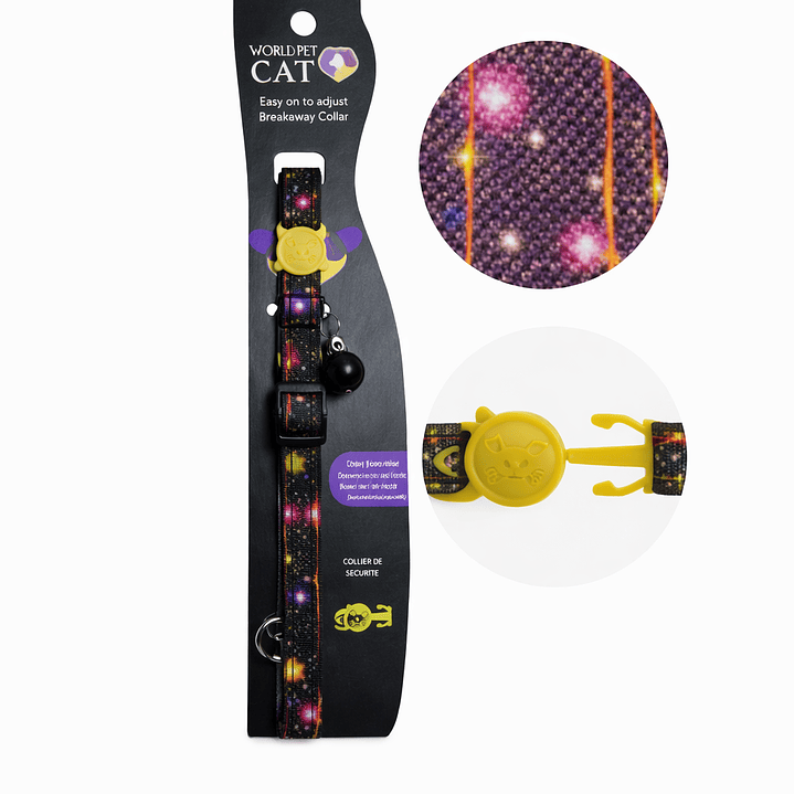 Collar para Gatos Antiahogo con Cascabel – Collar de Seguridad Ajustable Diseño Galaxia 1