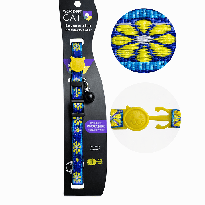 Collar para Gatos Antiahogo con Cascabel – Collar de Seguridad Ajustable Diseño Flores 1