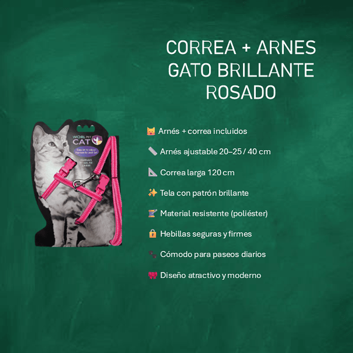 Arnés para Gatos con Correa Ajustable Rosado – Arnés de Seguridad para Paseo 2