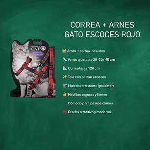 Arnés para Gatos con Correa Ajustable Escocés Rojo – Arnés de Seguridad para Paseo