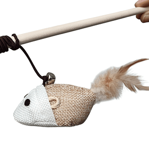 Vara juguete ratón con plumas para gatos