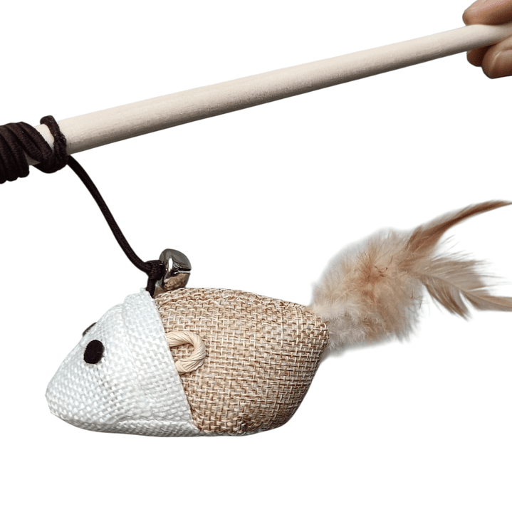 Vara juguete ratón con plumas para gatos 2