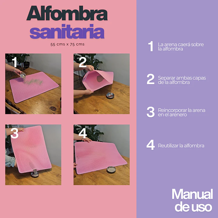 Alfombra Sanitaria Gato Doble Capa Recolectora de Arena 3