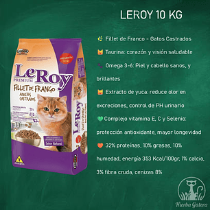 Alimento Gato Leroy 10kg Adulto Castrado pollo