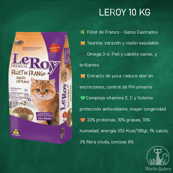 Alimento Gato Leroy 10kg Adulto Castrado pollo 2